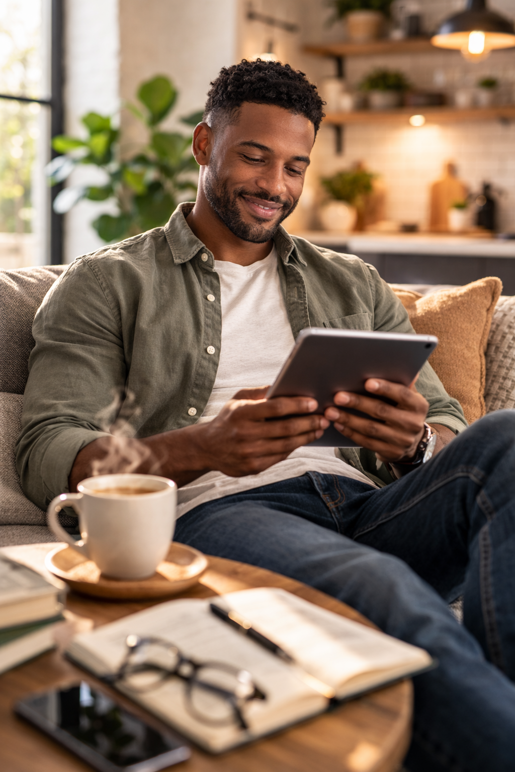 Man reading the Baldness Repair digital hair loss guide on a tablet