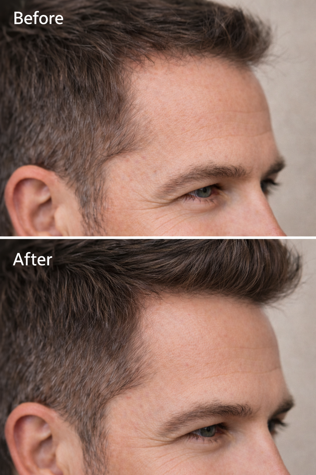 Visible hair regrowth results achieved through the Baldness Repair natural hair loss treatment system